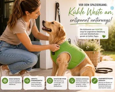 Produktbild von HUNTER Hunde-Kühlweste 2in1 – Atmungsaktives Kühlgeschirr aus Mesh, Hellgrün, Größe XL