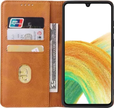 Productafbeelding van Smartphonica Samsung Galaxy A33 5G telefoonhoesje van kunstleer met magnetische sluiting en pasvakken, type "book case" - Bruin