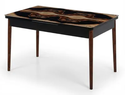 Image de Table de salle à manger en bois, noire et marron, rectangulaire, élégante, neuve