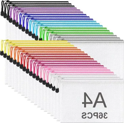 Produktbild von Famanu A4-Dokumententaschen mit Reißverschluss - 36 Stück, farbenfrohes PVC-Material