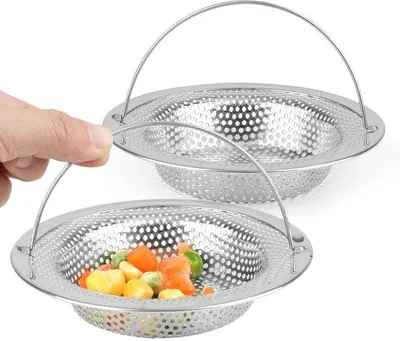 Image de RAFIYU, lot de 2 filtres d'évier en acier inoxydable avec poignée, filtre de vidange pour évier de cuisine, bouchon de vidange, 11 x 8 x 2 cm