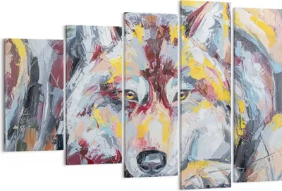 Produktbild von Bild auf Leinwand - Leinwandbild - 5 Teile - Öl Wolf Hund - 150x100cm - Wand Bild - Wanddeko - Wandbilder - Leinwanddruck - Bilder - Wanddekoration - Leinwand bilder - Wandbild - EG150x100-4673