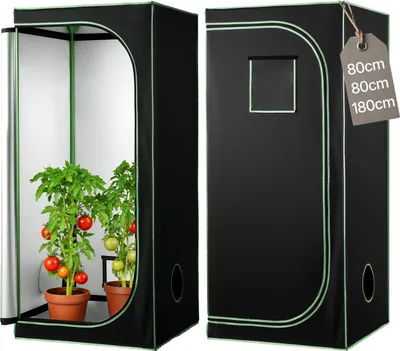 Produktbild von Growzelt - Indoor-Growbox 80 x 80 x 180 cm - 600D Oxford-Gewebe - Hochreflektierendes Mylar - Beobachtungsfenster - Herausnehmbare Bodenwanne - Dichte Reißverschlüsse
