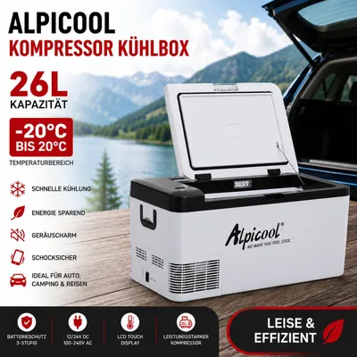 Produktbild von Alpicool tragbarer Kühlbox 26L Kühlschrank Auto Camping -20℃ | +20℃ | 12V 24V