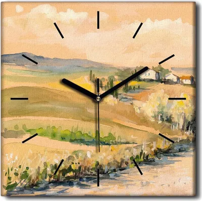Produktbild von Coloray Uhr auf Leinwand 30x30 cm Wand Uhr Dekoration Wohnzimmer Segeltuch schwarze Hände -Toskana-Landschaft.