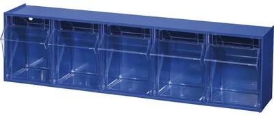 Produktbild von Allit VarioPlus ProFlip Gr.5 Klappschütten-Magazin Kleinteilemagazin Sichtlagerung, herausnehmbare Klappschütten 5-Fächer, blau, 600x135x165mm, PS/HIPS