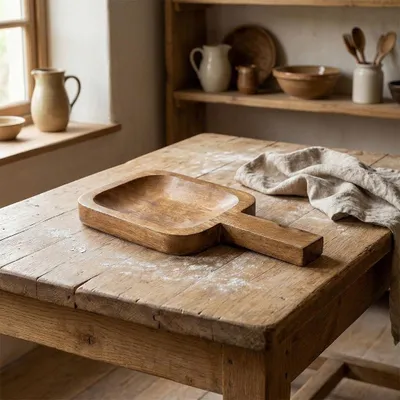 Produktbild von Holzschale mit Griff, rechteckig, massiv, natur, aus Mangoholz, L.38 cm