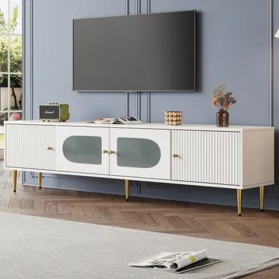 Produktbild von okwish TV-Schrank TV-Lowboard mit Goldenen Beinen und Griffen, 170*35*50cm, Fernsehtisch Wohnzimmerschränke Hängeschrank für Wohnzimmer, weiß