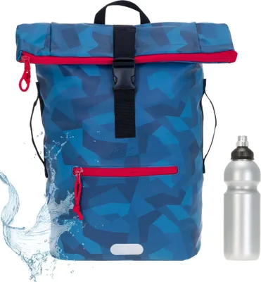Produktbild von Rucksack Plane Time Bag 24 L Kurierrucksack Roll-Top Jungen Mädchen Laptop Fach Geheimfach Brustgurt Flecktarn DIN A4 Elephant Schulrucksack 12824 Cyber Camo Blau + f
