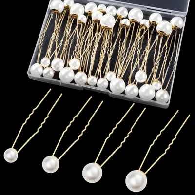 Produktbild von 32 Stück Haarnadeln mit Perlen, U-Förmige Haarschmuck Braut, 4 Größen Perlen Haarschmuck für Hochzeit Prom Party Mädchen