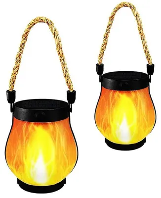 Produktbild von 2 Stück Flammen-Solarlaterne, Solar Laternen für Draußen mit realistischem Flammeneffekt, 1500 mAh, 2-in-1 Solar- & USB-Wiederaufladung
