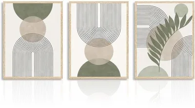 Obrázok produktu pre Minimalistické nástenné dekorácie – sada 3 kusov – farby: šalvia a béžová