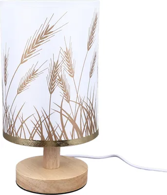 Image de Lampe de table LED en bois – lampe de chevet à intensité variable avec port USB, douce pour les yeux, abat-jour en forme d'épis de blé pour la chambre à coucher et le salon