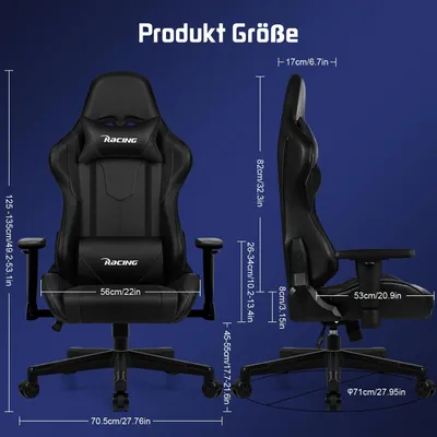 Obrázek produktu pro Herní židle s podnožkou, ergonomická, s nastavitelnou bederní opěrkou a opěrkou hlavy, nosnost do 150 kg