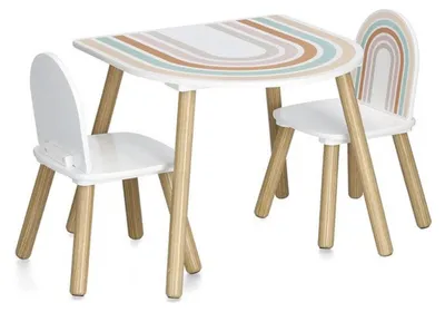 Produktbild von Kinderzimmermöbel RAINBOW aus MDF und Kiefer, Tisch + 2 Stühle