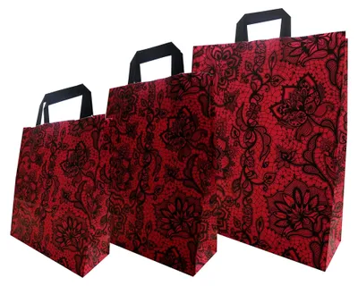 Produktbild von Papiertragetaschen mit Flachhenkel Spitze ROT (18 + 8 x 22 cm, 100 Stück)