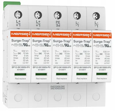 Produktbild von MERSEN Überspannungsschutz B+C 1000V DC 5P für 2-Strings Hilfskontakt 1060 V IP20 Solar
