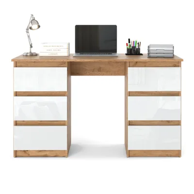 Zdjęcie produktu dla AZ team ® Biurko WOTAN BIAŁY POŁYSK 120 cm Biurko Szkolne 6 szuflad Stolik dla dziecka