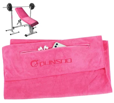 Imagen del producto de Toalla de fitness DUNSOO, 120x50 cm, de microfibra, con bolsillo con cremallera para gimnasio y entrenamiento. Toalla para gimnasio (rosa)