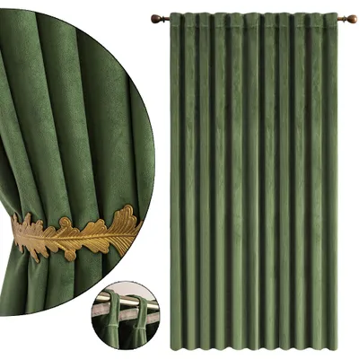 Produktbild von 2er Set Samt Gardinen Vorhänge Grün Wohnzimmer Schlafzimmer Vorhang Blickdicht Kräuselband Verdunklungsvorhänge Blackout Curtain, 132*274cm
