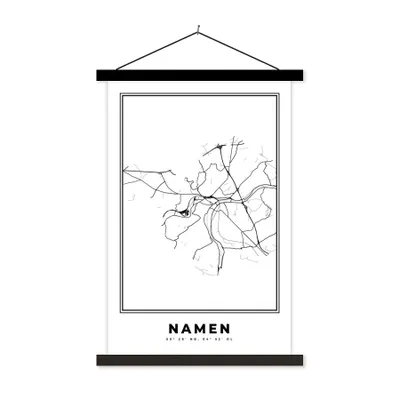 Produktbild von MuchoWow® Textilposter Karte - Stadtplan - Namur - Belgien - Schwarz und weiß 120x180 cm mit schwarzem Rahmen - Fotos