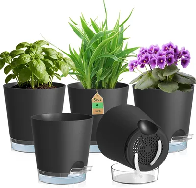 Obrázok produktu pre 12,7 cm samonáplňové kvetináče, 5 kusov, malé kvetináče, čierna farba