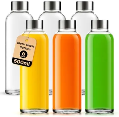 Produktbild von PromoHome® 6er-Set Glas-Trinkflaschen 500ml mit Verschlussdeckeln und Reinigungsbürste
