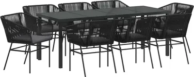 Obrázok produktu pre Záhradný jedálenský set s vankúšom 9 pcs Čierna