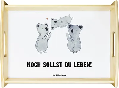 Produktbild von Mr. & Mrs. Panda Tablett Koalas Feiern - Weiß - Geschenk, Feier, zum servieren, Liebe, Eltern, Happy Birthday, Geburtstag, Holztablett, Dekotablett, Servier