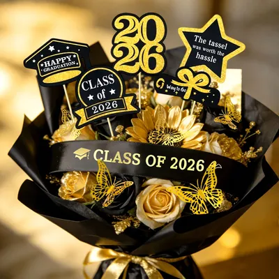 Abschluss-Deko-Set 2026 – 12 goldene Schmetterlinge & mehr
