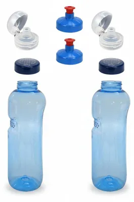 Produktbild von 2x 1,0L Kavodrink Wasserflasche mit Lebensblume Deckel + 2x FlipTop + 2x Push-Pull, KI-generiertes Bild