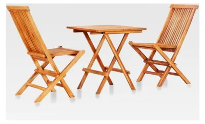 Produktbild von Teak Massiv Bistroset 3-tlg. Klappbar Balkonset Gartenmöbel