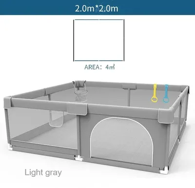 Image de Parc pour bébé - Clôture de sécurité pour enfants - Panier de basket - Portail d'entrée - Maille respirante - 200 x 200 cm - Gris clair