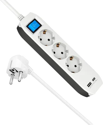 Obrázek produktu pro Zásuvková lišta se 3 zásuvkami, včetně USB-C a USB-A, s vypínačem, délka kabelu 1,5 metru
