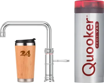 Produktbild von »QUOOKER CLASSIC FUSION Square VAQ PRO3 Chrom & 100°C Armatur (3CFSCHR)«  Spültischmischer mit 100°C Kochendwasserfunktion Inklusive Thermobecher