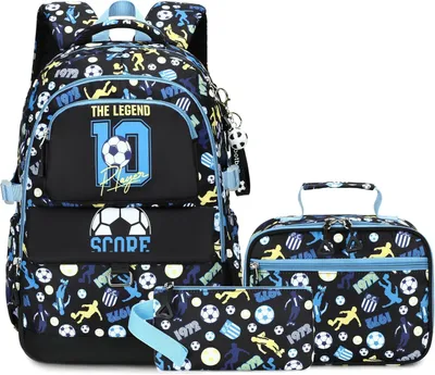 Produktbild von Schulranzen Set 15.6 Zoll, mit Lunchbox und Federmäppchen, Fußballs motiv, für weiterführende Schule