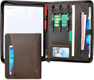 Produktbild von Famanu Leder Padfolio - Hochwertiger A4 Organizer für Business - Braun