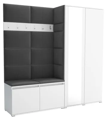 Produktbild von Garderobe LUTON 4 WHITE 16– Farbe weiß, moderner Schrank 40x190x186 cm, funktionale Lösung für den Flur, Garderobeschrank, Flurmöbel