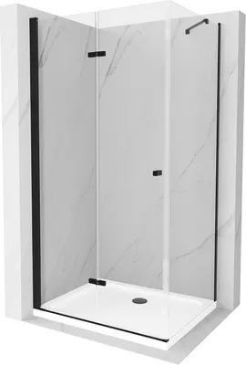 Produktbild von Mexen Lima klappbare Duschkabine 90 x 100 cm, Transparent, Schwarz + Duschwanne Flat, Weiß - 856-090-100-70-00-4010B