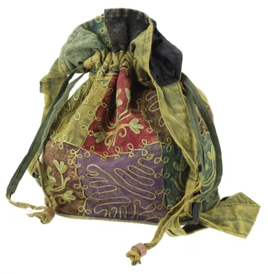 Produktbild von Kleiner Bestickter Schulterbeutel, Boho Patchwork Beutel, Tasche im Ethnostyle - Grün, Uni - Erwachsene, Baumwolle, 30*22*13 cm, Alternative Umhängetasche, Handtasche aus Stoff