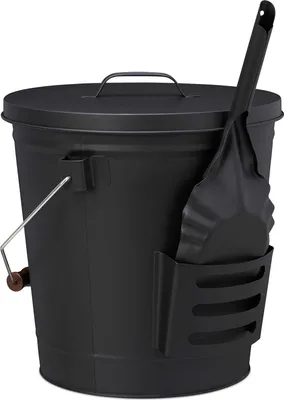 Obrázek produktu pro Vědro s víkem a naběračkou - 19 litrů, ocelové, pro krb a gril, černé