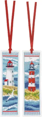 Produktbild von Vervaco Lesezeichen Kreuzstich Set "Leuchttürme" 2er Set, Zählmuster, 6x20cm