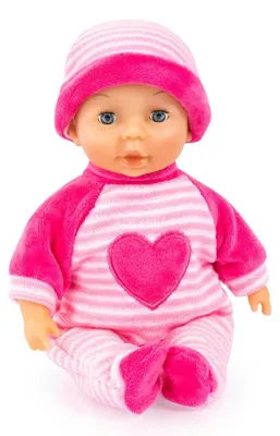 Imagen del producto de 92802AS Bayer, "Diseña a mi primer bebé", muñeca de 28 cm, cuerpo suave con ojos que se cierran, muy manejable, vestido adorable, color rosa, con detalles en rosa y corazones