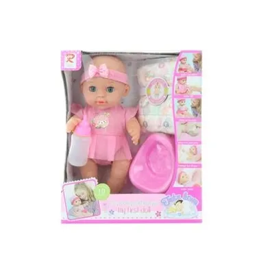 Produktbild von Babypuppe mit realistischen Babylauten, pinkelnd und Zubehör, 28 x 11 cm