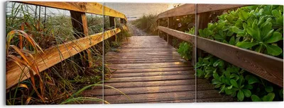 Produktbild von Bild auf Leinwand - Leinwandbild - Fußgängerbrücke Meer Strand Ufer - 150x50cm - Wand Bild - Wanddeko - Leinwanddruck - Bilder - Kunstdruck - Leinwand bilder - Wandkunst - CA150x50-2617
