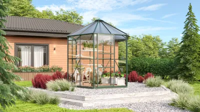 Produktbild von Vitavia Gewächshaus-Pavillon "Juno 4500" inkl. Stahlfundament smaragd grün 4,5 m² 3 mm ESG, 6 mm HKP