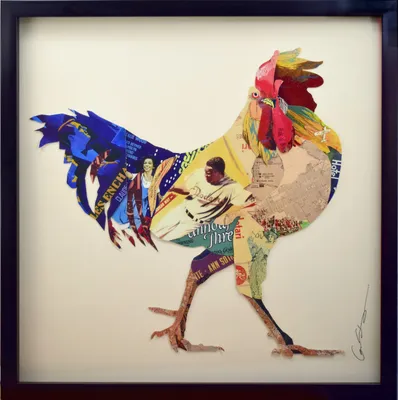 Produktbild von The American Way - 3D Collage Kunst Art Wandbild Handgefertigt 61x61cm Huhn Hahn Küche Frühstück
