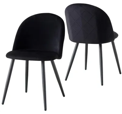 Obrázek produktu pro Sametové jídelní židle, sada 2 kusů - Moderní čalouněné židle - Skandinávský design - Kovové nohy - Vhodné do kuchyně i ložnice - Černá barva