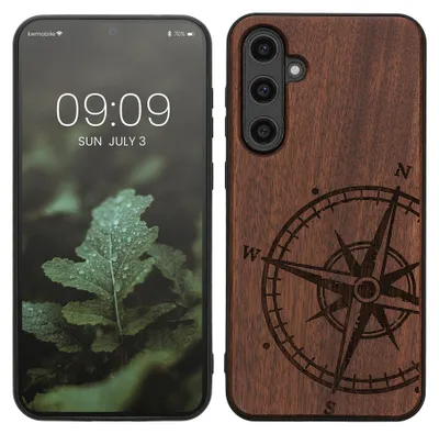 Produktbild von kwmobile Handyhülle für Samsung Galaxy S23 FE Hülle Holz - Case mit TPU Bumper - Stoßfestes Hardcase - Schutzhülle Cover in Dunkelbraun