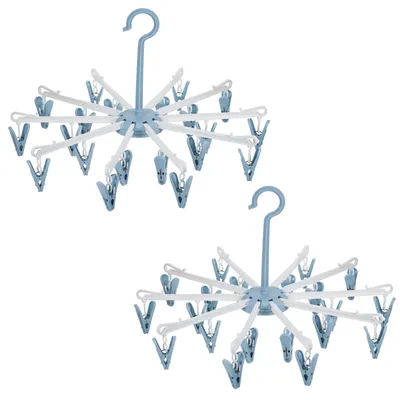 Imagen del producto de Soporte para calcetines de 2 piezas - Perchero plegable - 32 clips - Antideslizante - Giratorio 360° - Plástico 29 x 25 x 8,8 cm